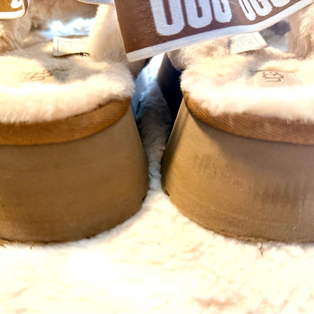 UGG Disco Cross Slides - Very Plush Sandals in Cream and Tan - Picture 5 of 7